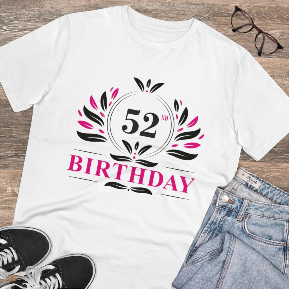 Generic Men's PC Cotton 52nd Birthday Printed T Shirt (Color: White, Thread Count: 180GSM)