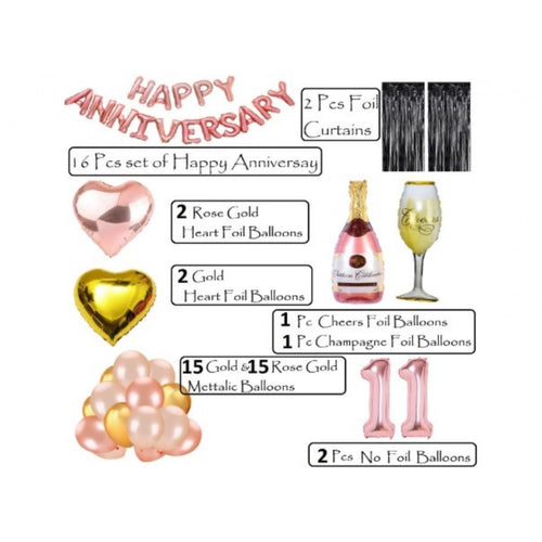 Generic 11Th Anniversary Rose Gold Foil Balloons With Happy Decoration Items Set (Rose Gold)