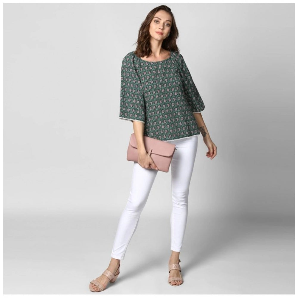 Generic Women's Polyester Printed 3-4th Sleeves Top (Green)