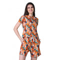 Generic Women's Cotton Blended Printed Round Neck Half Sleeve Top - Shorts Set (Orange)