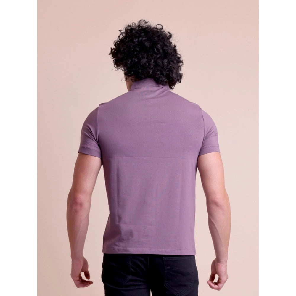 Generic Men's Casual Cotton Solid Half Sleeve Polo Neck T-Shirt (Berry)