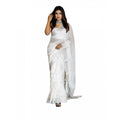 Generic Women's Soft Lichi Silk Printed Saree With Unstitched Blouse 5.5Mtr (White)